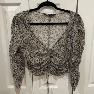 Zara ruched sheer long sleeve blouse